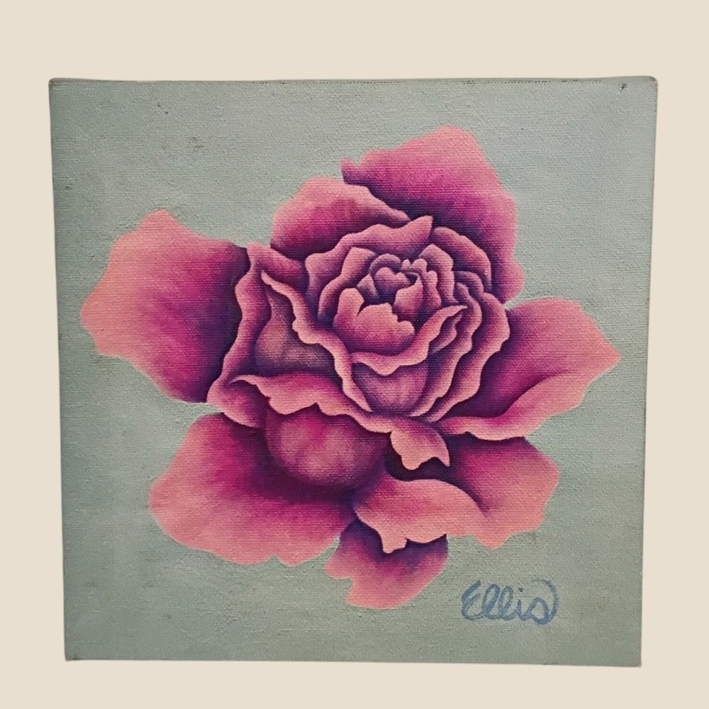 Melissa Ellis 2017 Original Pink Rose Floral Painting Small Square Canvas 8x8